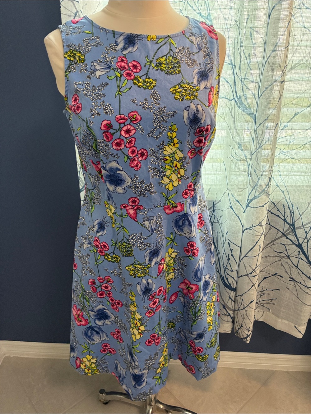 Talbots Sleeveless Floral A-Line Dress in Light Blue